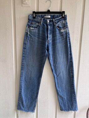 Moussy Faded Blue High-Waist Straight Jeans with Subtle Distressing